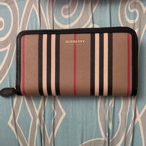 Burberry Tan and Black Striped Wallet